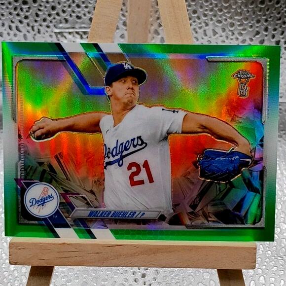 2021 Topps Chrome BEN BALLER #157 Walker Buehler Green Refractor Serial 51/99 - Picture 6 of 6